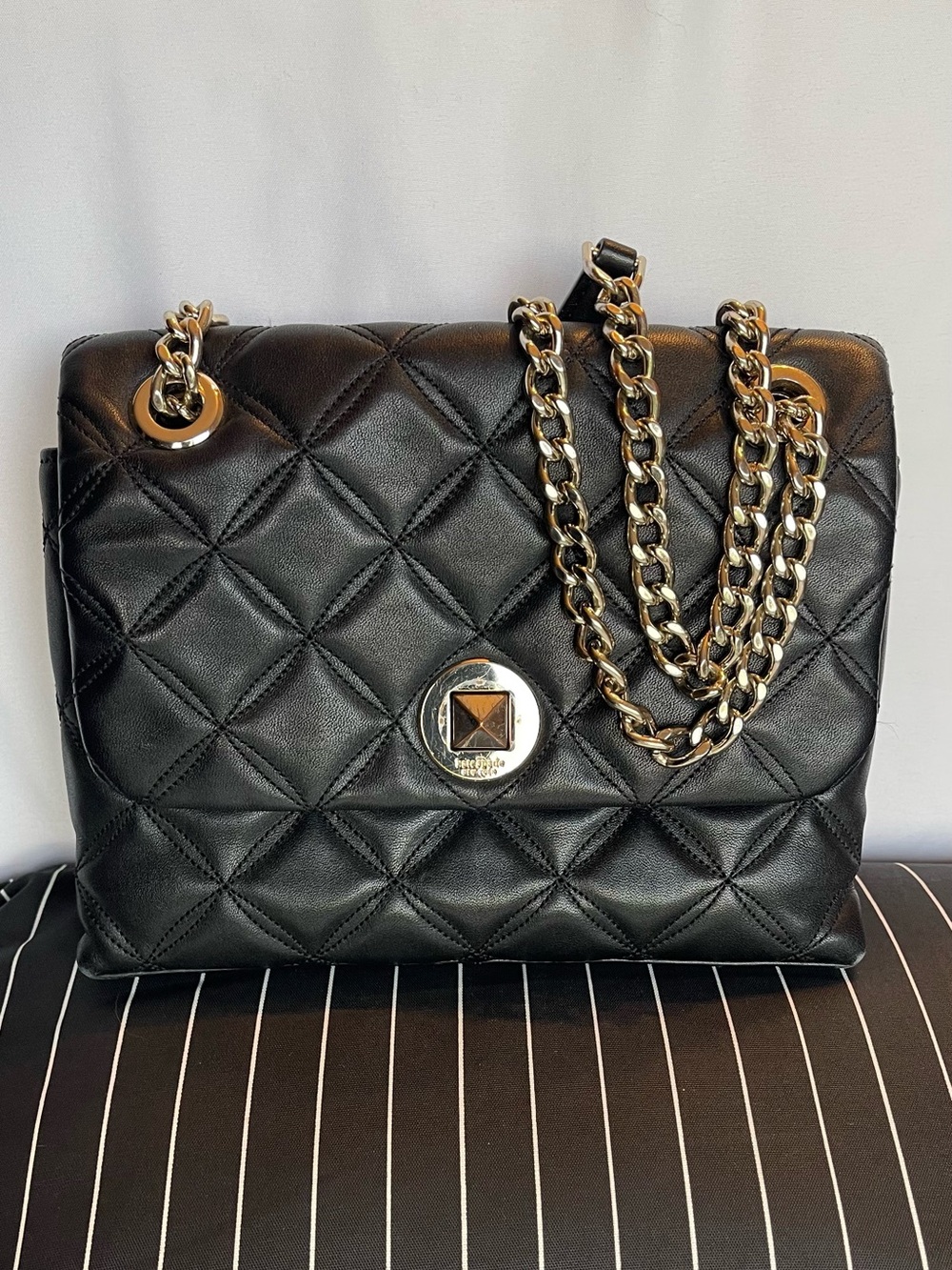 kate spade Black Quilted Shoulder Bag with Gold Chain
